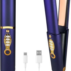 Cordless Hair Straighteners 5000 mAh Long Range Titanium Portable Flat Iron Wireless Mini Hair Straightener Curling Wand 2 in 1 Travel Straightener max.