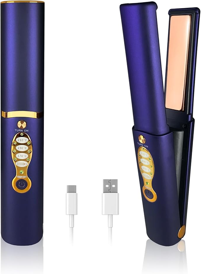 Cordless Hair Straighteners 5000 mAh Long Range Titanium Portable Flat Iron Wireless Mini Hair Straightener Curling Wand 2 in 1 Travel Straightener max.