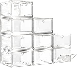 Large Clear Shoe Boxes Organizer [Thicker Material] Stronger Shoe Box with Magnetic Door