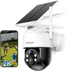 2K Camera Surveillance WiFi Exterieure sans Fil Batterie avec Panneau Intégrée/Amovible