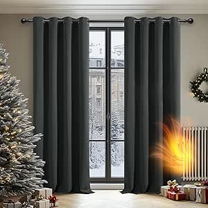 Deconovo 2 Pieces 240CM Height Thermal Insulated Blackout Curtains with Rings for Bedroom Living Room Dark Grey