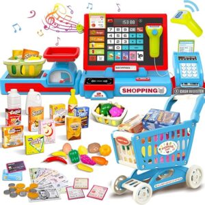 Cash register children's toy, children's cash register with scanner, sound, calculator function