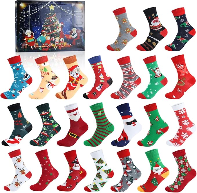 Aischens 12 Paare Weihnachtssocken Adventskalender 2025 für Frauen Männer