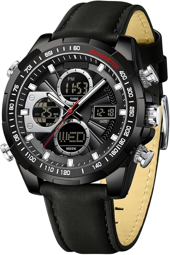 Watches for Men 3 Time Zones Countdown Stopwatch Alarm LED Light