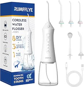 RUMFFLYE Water Flosser for Teeth Cordless Water Pick with 3 Modes