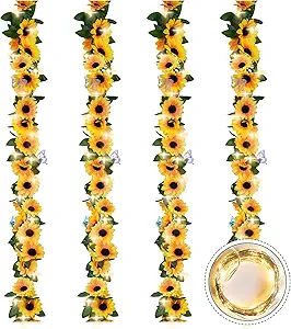 4 Pack Sunflower Garland Decor,7.5ft Artificial Sunflower Vines with Lights