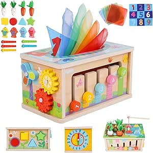Montessori Toy Baby from 6 Months, 6-in-1 Tissue Box Baby, Motor Skills Toy 6-12 Months Boy Girl