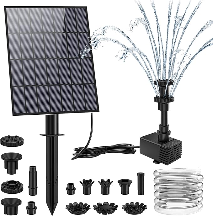 AISITIN 3.5W Solar Fountain Pump, Upgrade DIY Solar Panel Fountain with 4.9FT Water Pipe Pump with 16 Nozzles Sprays Elegant Water Feature for Bird Bath