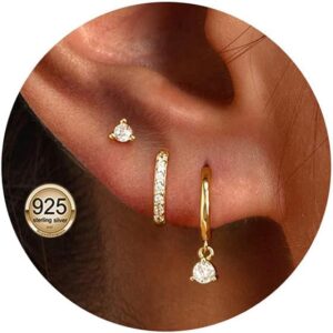 14K Gold Stud Hoop Earrings Set for Women Earrings Stacks Dainty Small Hoop Earring-s Sets For Multiple Piercing Hypoallergenic