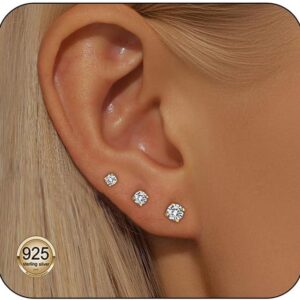 3 Pairs 14k Gold Studs Earrings for Women Hypoallergenic Cubic Zirconia gold stud earrings