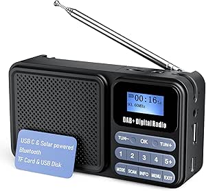 Portable DAB Radio, DAB Plus FM Radio with Bluetooth 5.0 & 80 Presets Kitchen Radio with Cable or 2200 mAh Battery Operation