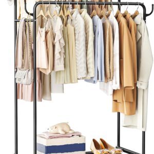 Clothes Rack, Rolling Clothing Rack with Double Rods for Hanging Clothes